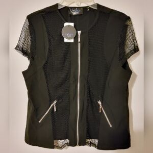P. Luca Milano Black Top Blouse Short Sleeve Size L